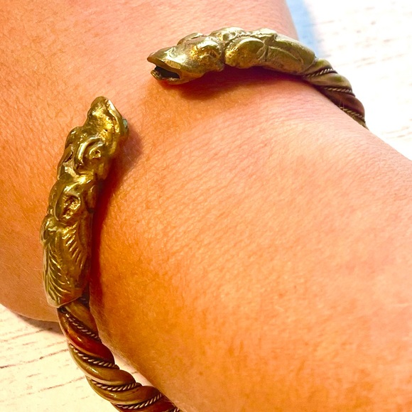 VTG Tri-metal Twisted Bracelet Double Dragon Heads copper, bronze, brass - Picture 12 of 12